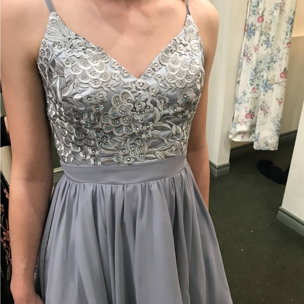 purple gray Embroidered Dress